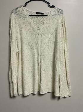 LUXVEER Women's 2XL White Floral Lace Long Sleeve Button-Down Cardigan